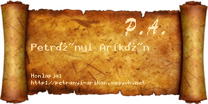Petrányi Arikán névjegykártya